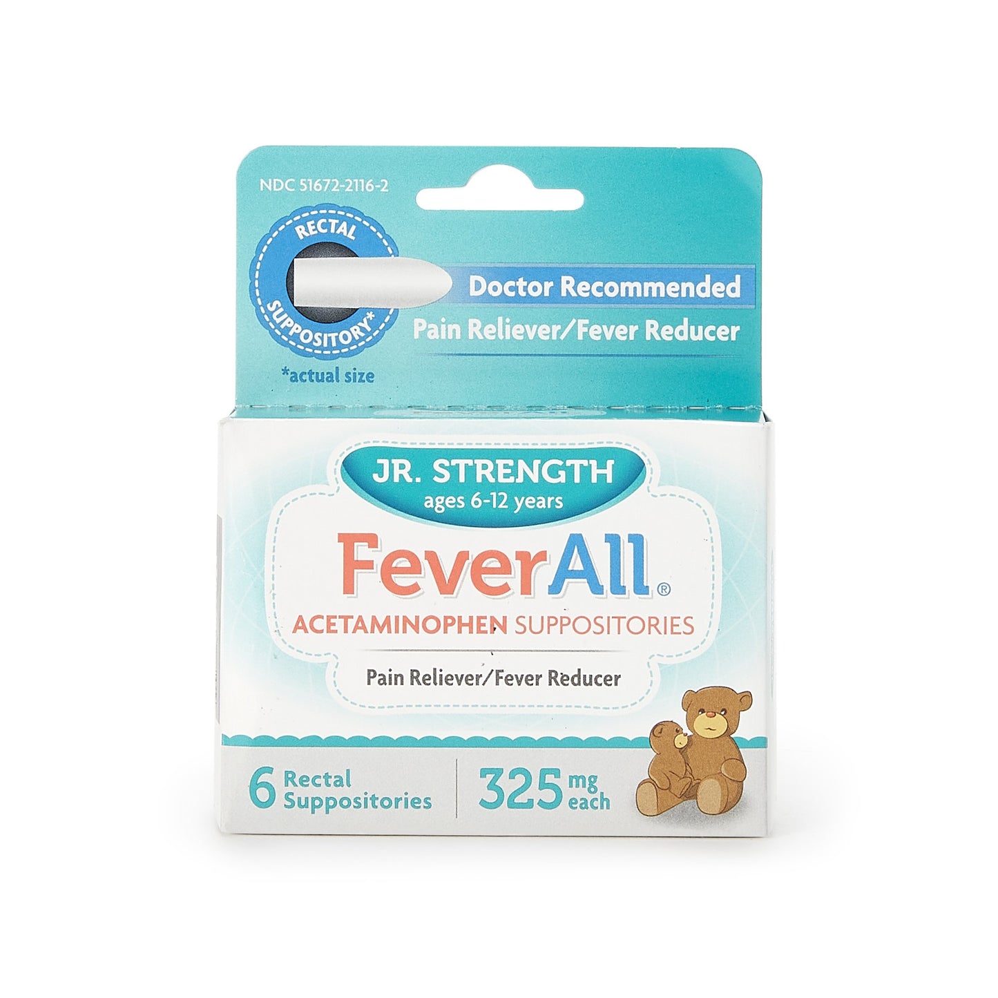 FeverAll® Pain Relief 325 mg Strength Acetaminophen Rectal Suppository 6 per Box (1131664_BX)