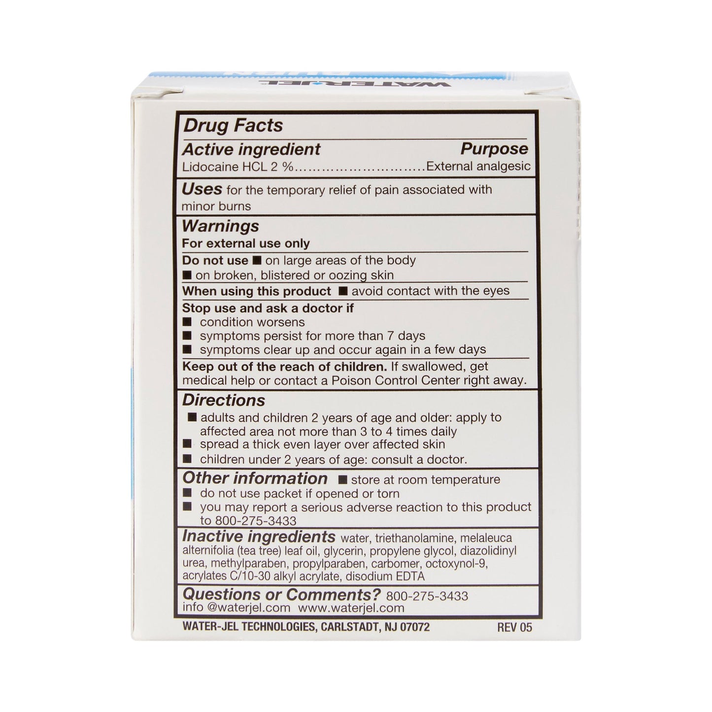 Water Jel® Burn Jel® Burn Relief Lidocaine Topical Gel 3.5 Gram Individual Packet (786977_BX)