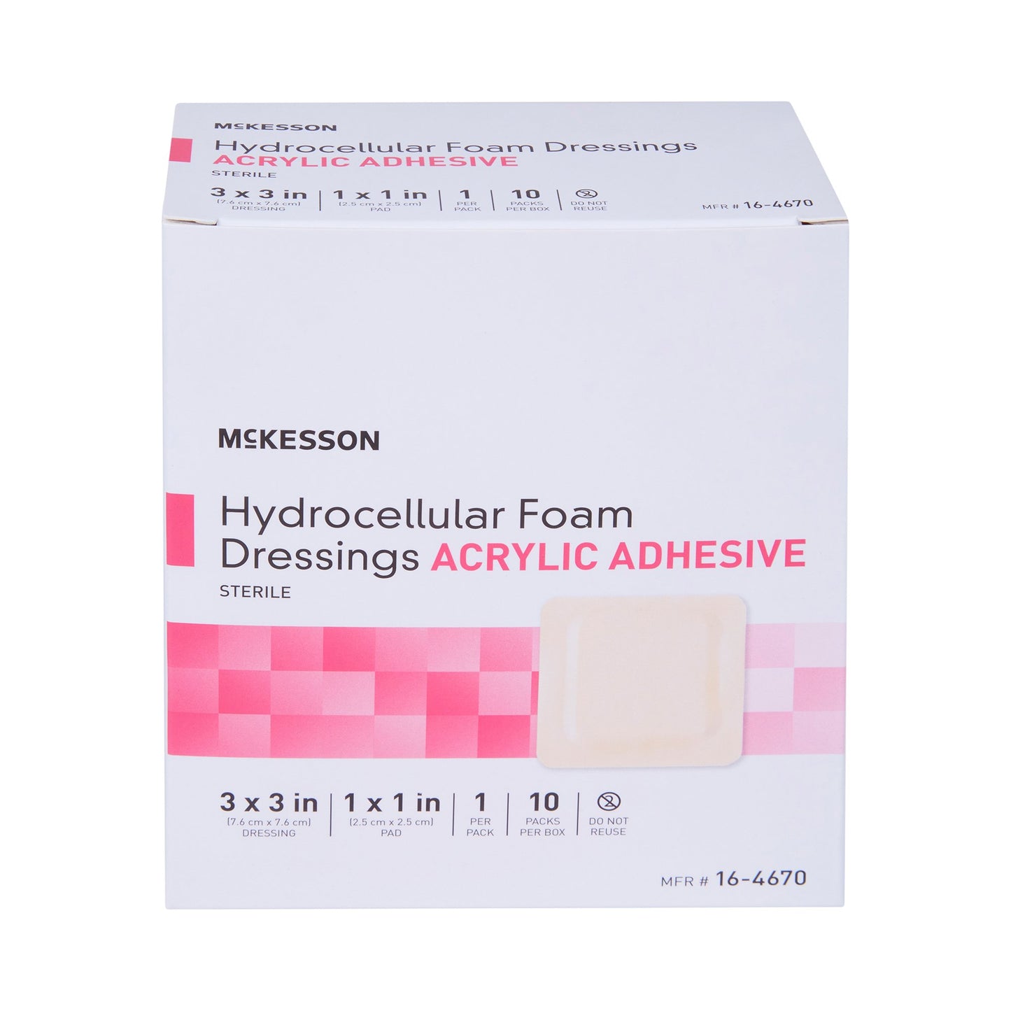 McKesson Foam Dressing 3 X 3 Inch With Border Film Backing Acrylic Adhesive Square Sterile (1138279_BX)