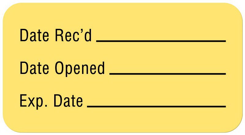 United Ad Label Pre-Printed / Write On Label Auxiliary Label Yellow Paper Date Rec'D __________ / Date Opened __________ / Exp. Date __________ Quality Control Label 7/8 X 1-5/8 Inch (1007800_RL)