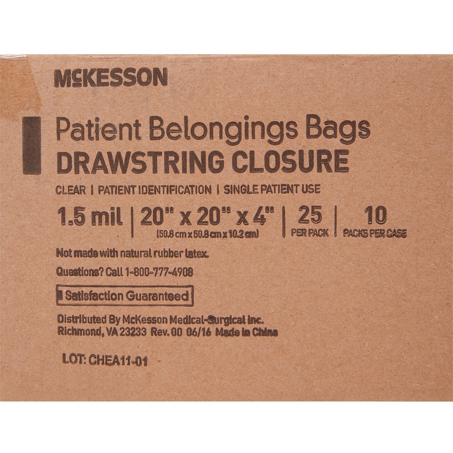 McKesson Patient Belongings Bag 4 X 20 X 20 Inch Polyethylene Drawstring Closure Clear (447887_CS)