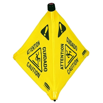 Rubbermaid Floor Pop-Up Safety Cones, Caution (Multi-Lingual)/Wet Floor Symbol, Yellow, 20 in (640-FG9S0000YEL)