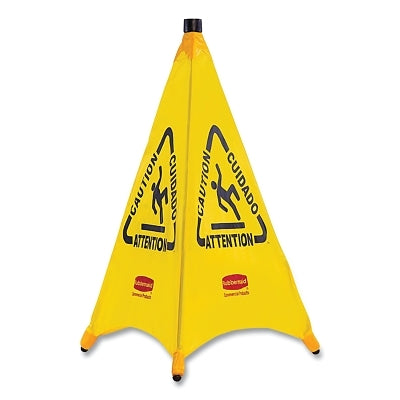 Rubbermaid Floor Pop-Up Safety Cones, Caution (Multi-Lingual)/Wet Floor Symbol, Yellow, 30 in (640-FG9S0100YEL)