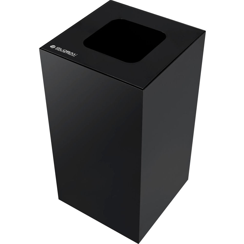 Global Industrial Square Recycling/Trash Can with Waste Lid, 32 Gallon, Black (WB641615WBK)