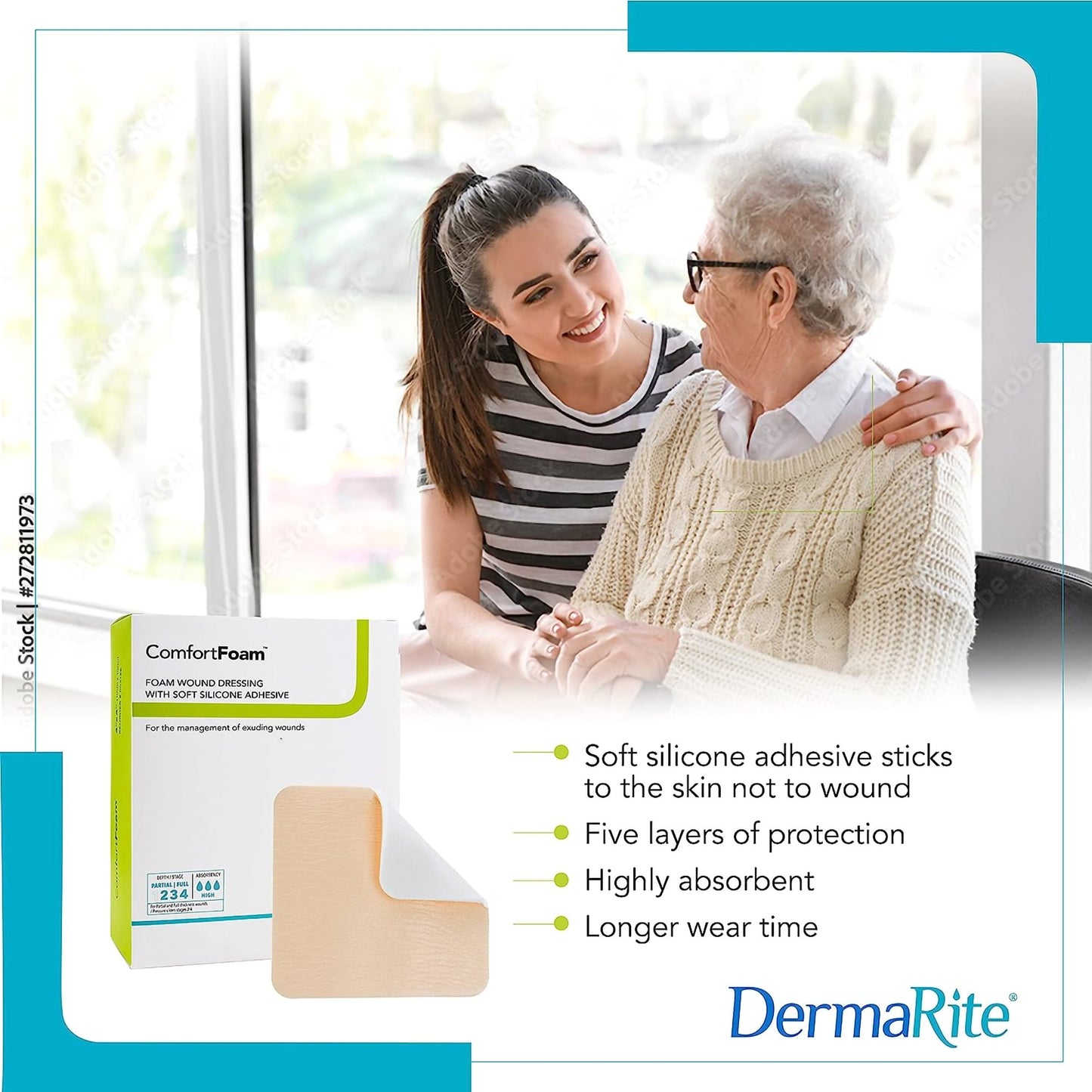 ComfortFoam™ Foam Dressing 8 X 8 Inch Without Border Film Backing Silicone Face Square Sterile (946536_BX)