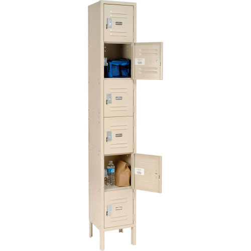 Global Industrial Capital 6-Tier 6 Door Box Locker, 12"W x 12"D x 78"H, Tan, Unassembled (WB652054TN)