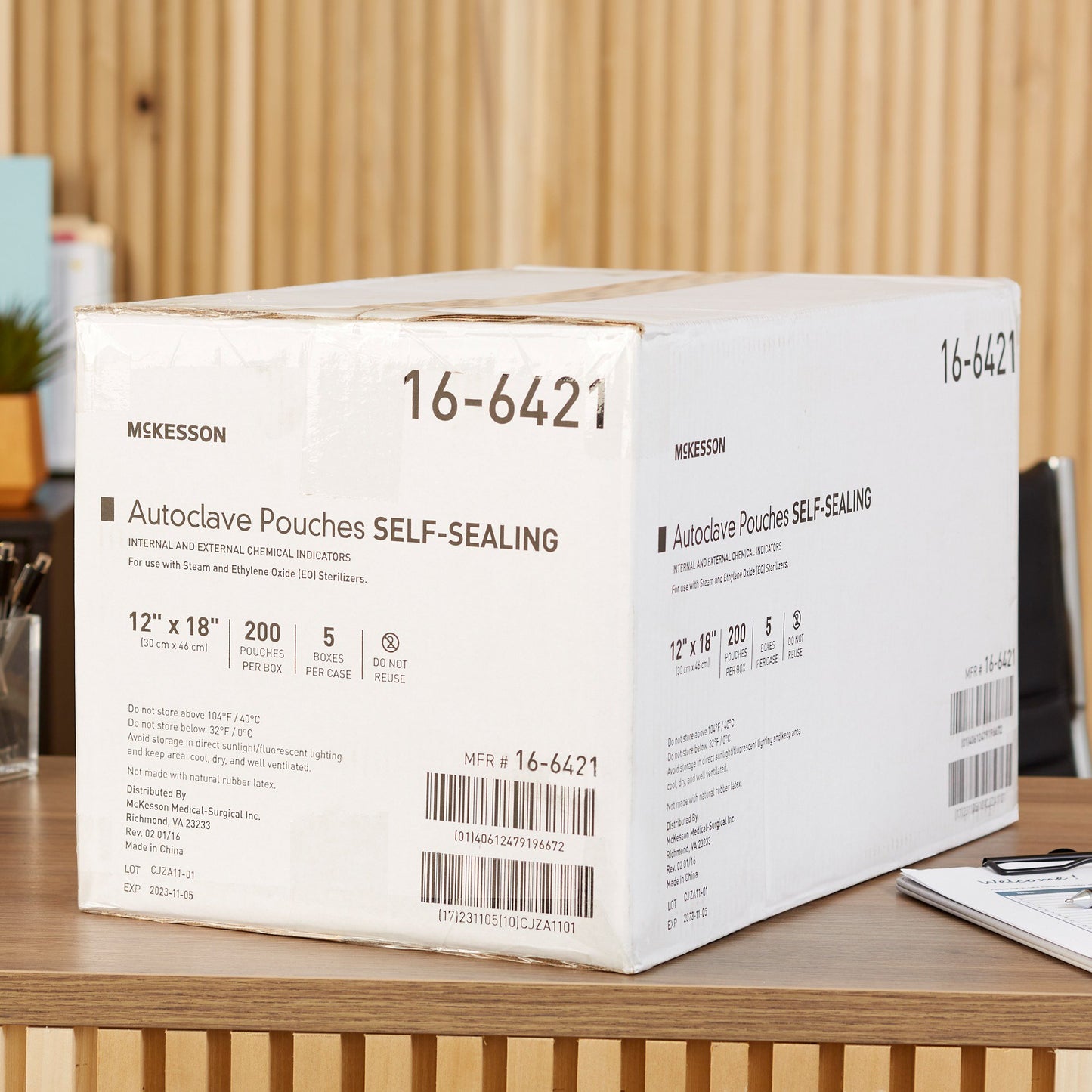 McKesson Sterilization Pouch Ethylene Oxide (EO) Gas / Steam 12 X 18 Inch Transparent Blue / White Self Seal Paper / Film (960948_CS)