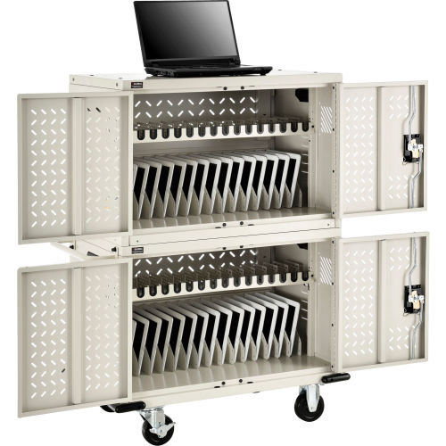 Global Industrial 32-Device Charging Cart for Chromebooks and Tablets, Putty, Assembled (WB670052PYA)