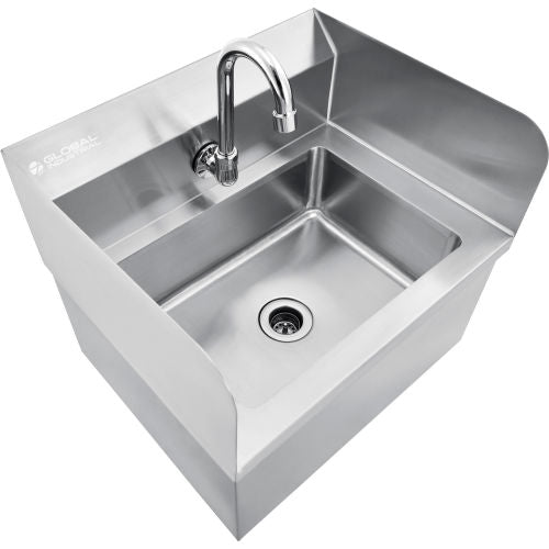 Global Industrial Stainless Steel Hands Free Wall Mount Sink W/Faucet & Splash Guards (WB670454)