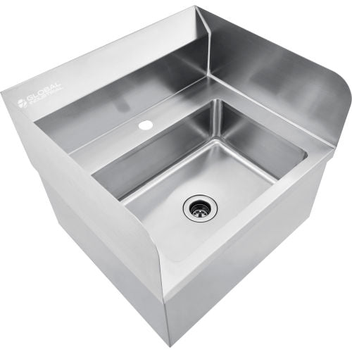 Global Industrial Stainless Steel Hands Free Wall Mount Sink W/Splash Guards, 14"x10"x5" Deep (WB670459)