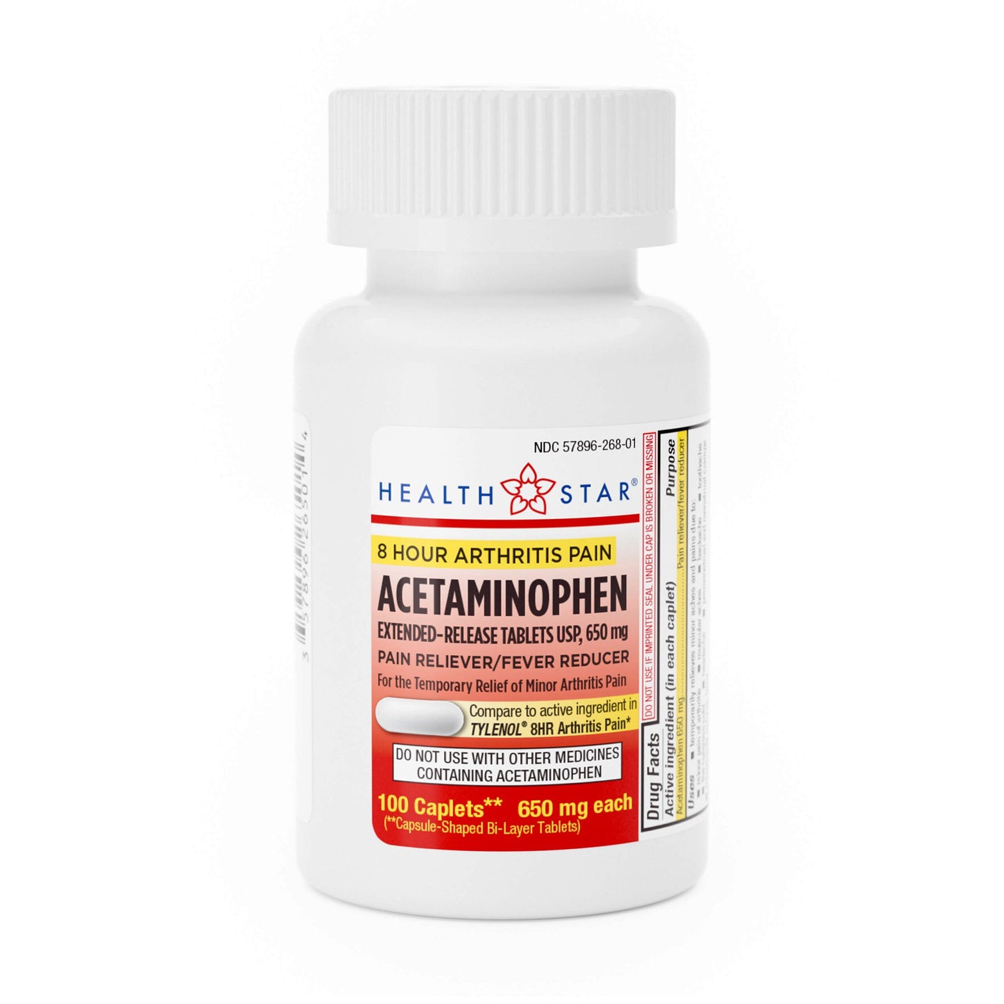 HEALTHSTAR® Pain Relief 650 mg Strength Acetaminophen Tablet 100 per Bottle (895325_CS)