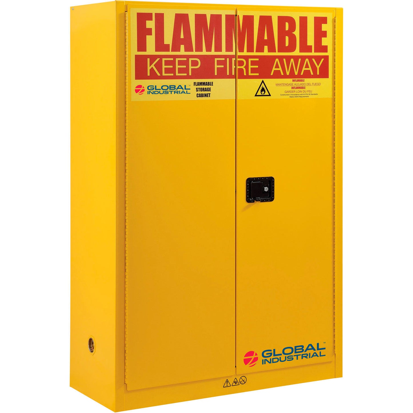 Global Industrial Flammable Cabinet, Manual Close Double Door, 45 Gallon, 43"Wx18"Dx65"H (WB298541)