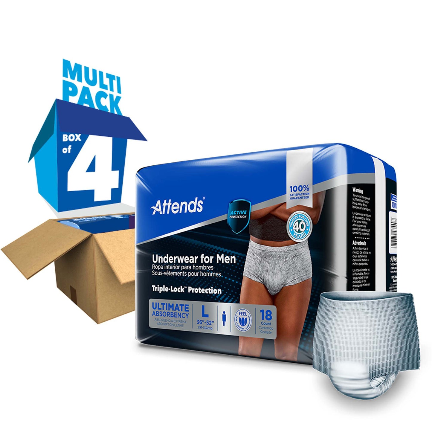 Attends® For Men Male Adult Absorbent Underwear Pull On with Tear Away Seams Large Disposable Heavy Absorbency (1039114_CS)