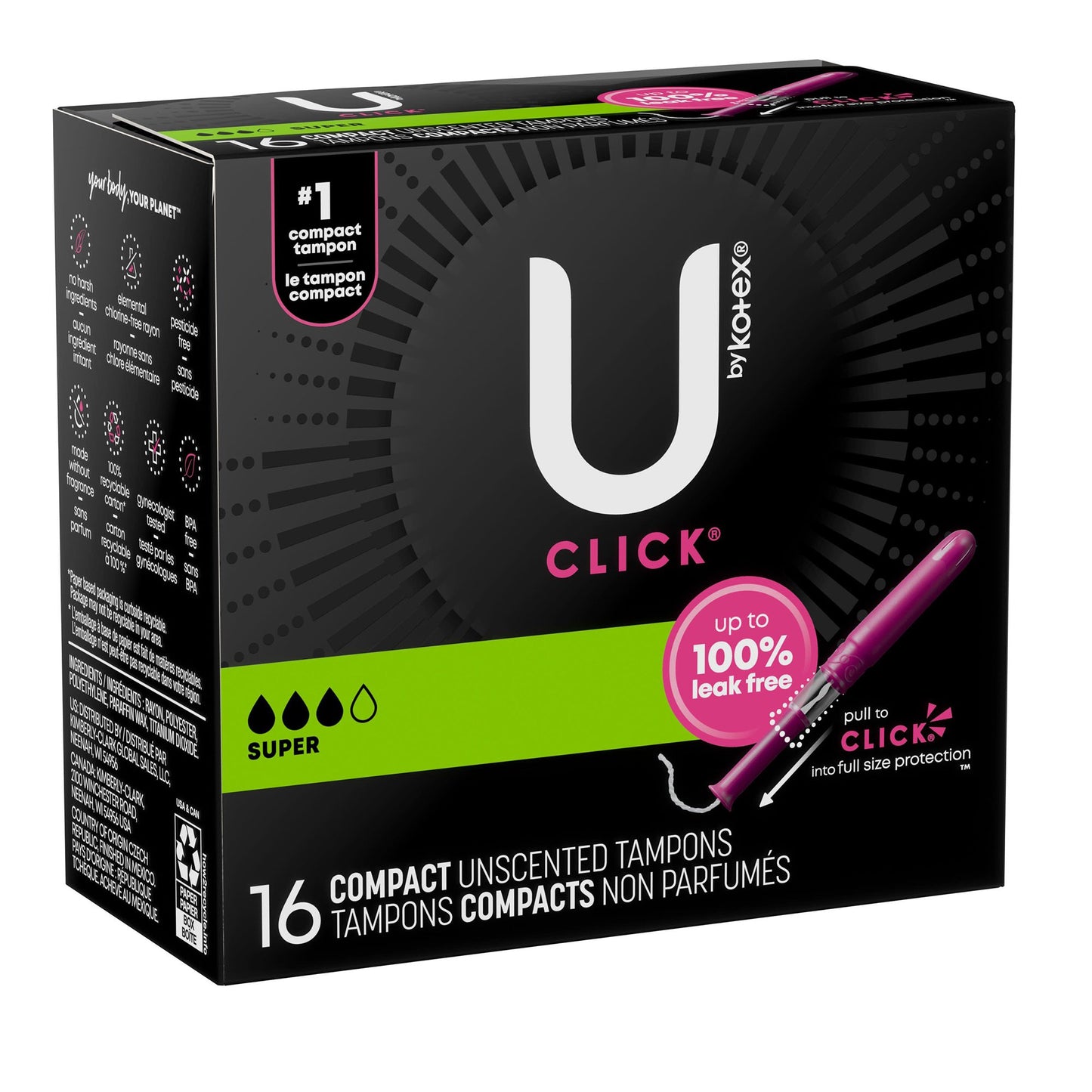 U by Kotex® Click® Tampon Super Absorbency Plastic Applicator Individually Wrapped (1184199_PK)