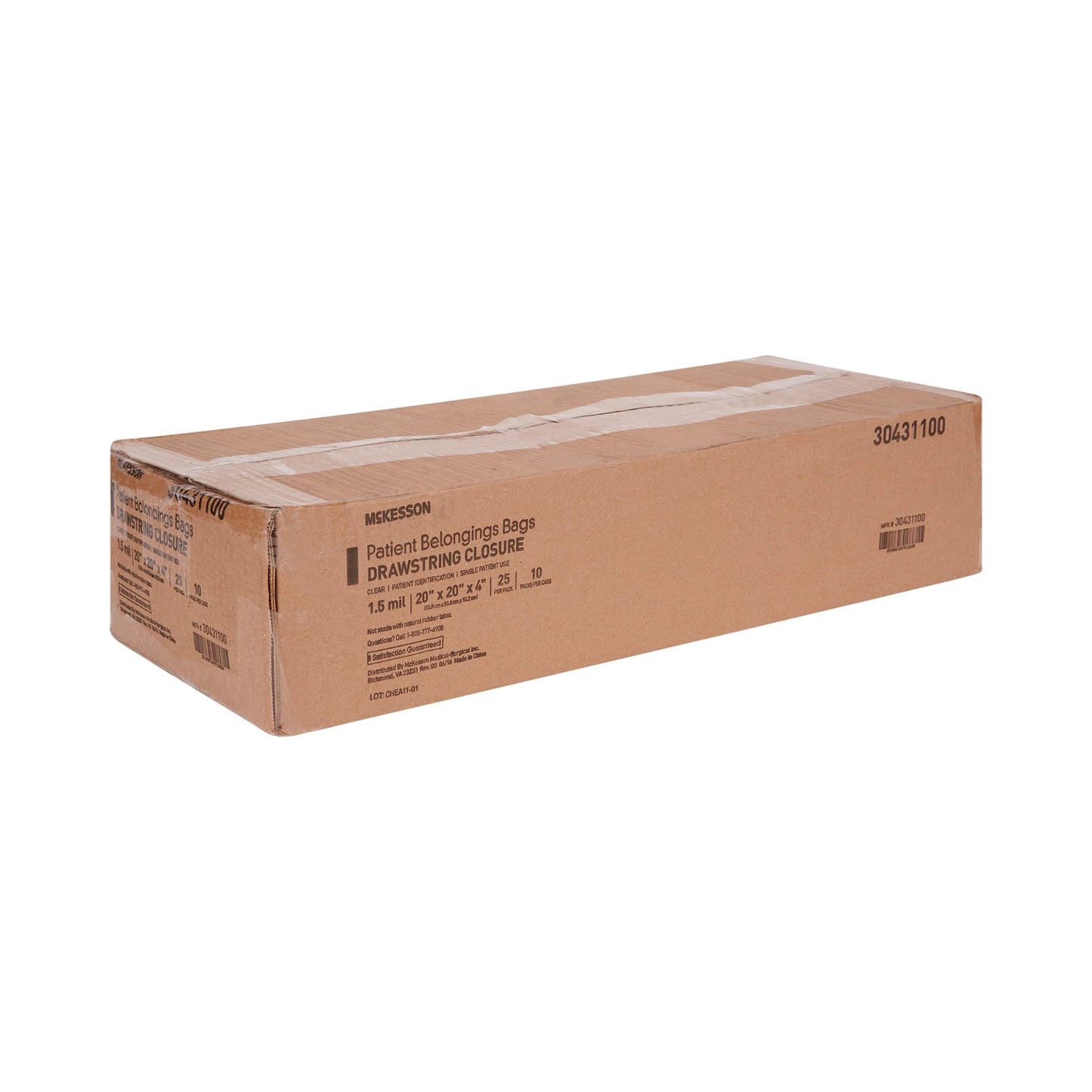 McKesson Patient Belongings Bag 4 X 20 X 20 Inch Polyethylene Drawstring Closure Clear (447887_EA)