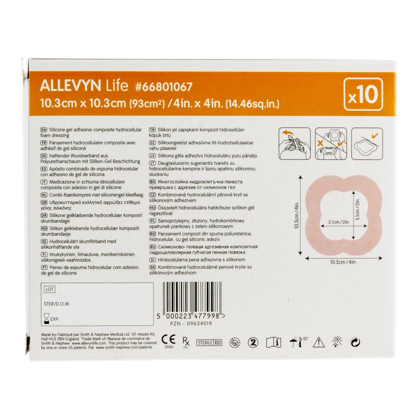 Allevyn Life Foam Dressing 4 X 4 Inch With Border Film Backing Silicone Gel Adhesive Quadrilobe Sterile (834478_CS)