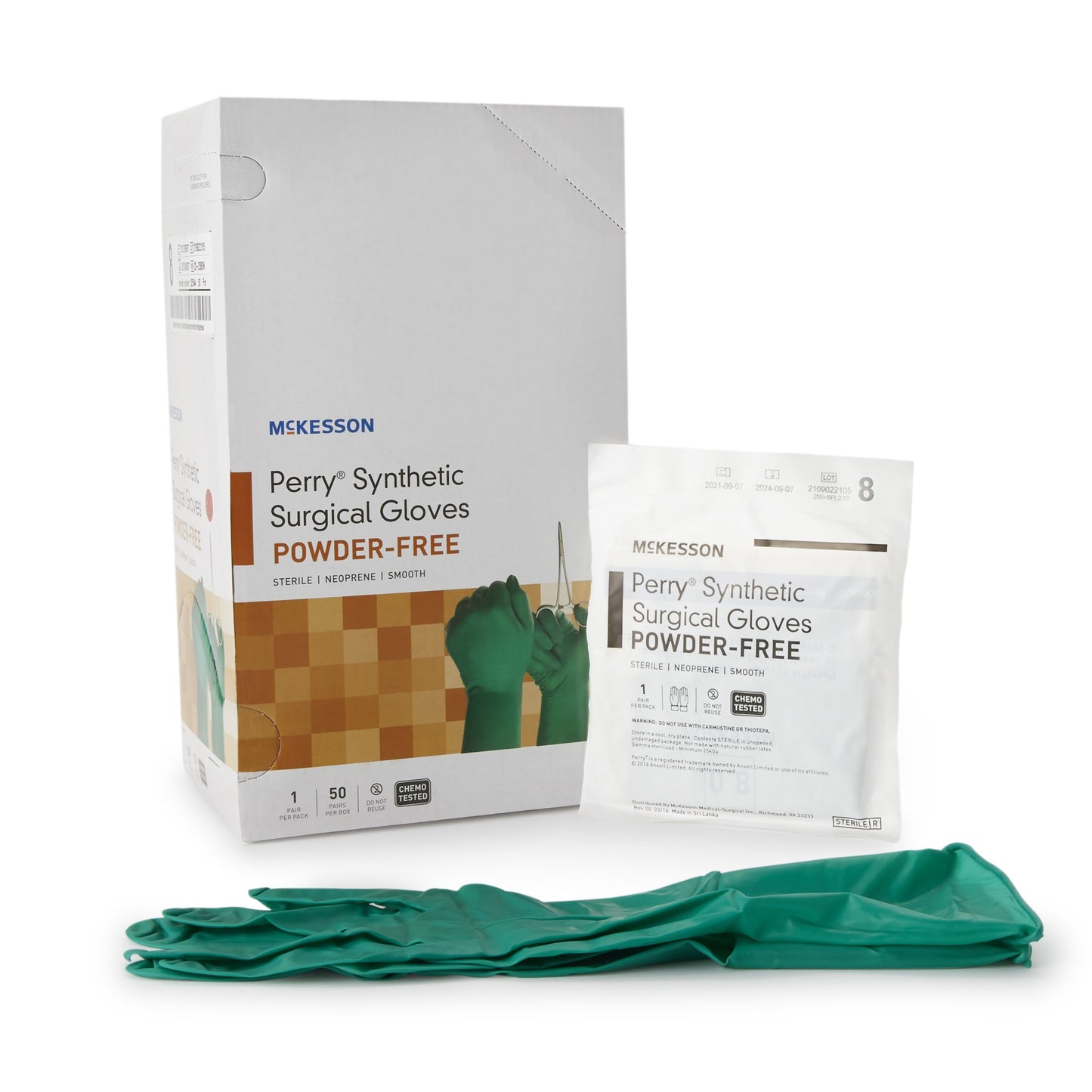 McKesson Perry® Performance Plus Surgical Glove Size 8 Sterile Polychloroprene Standard Cuff Length Smooth Dark Green Chemo Tested (1044740_PR)