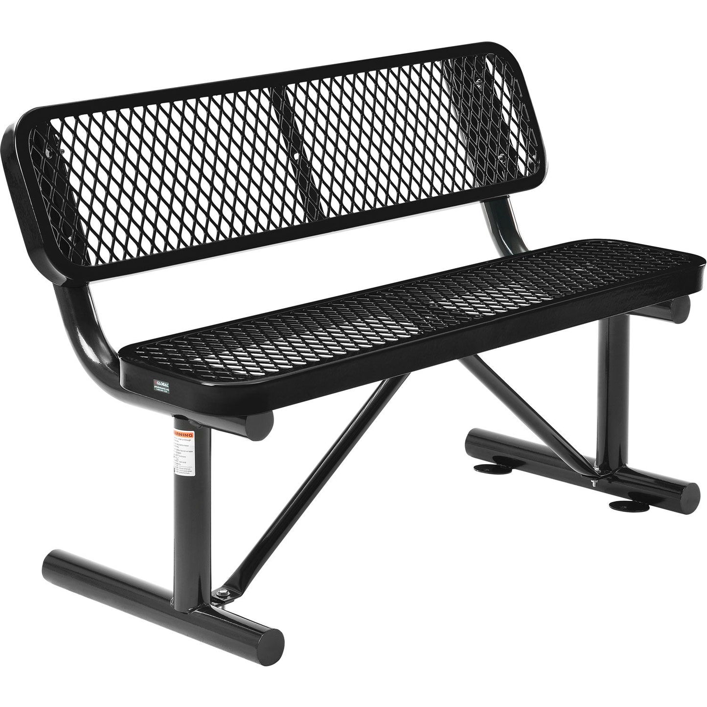 Global Industrial 4' Outdoor Steel Bench w/ Backrest, Expanded Metal, Black (WB695743BK)