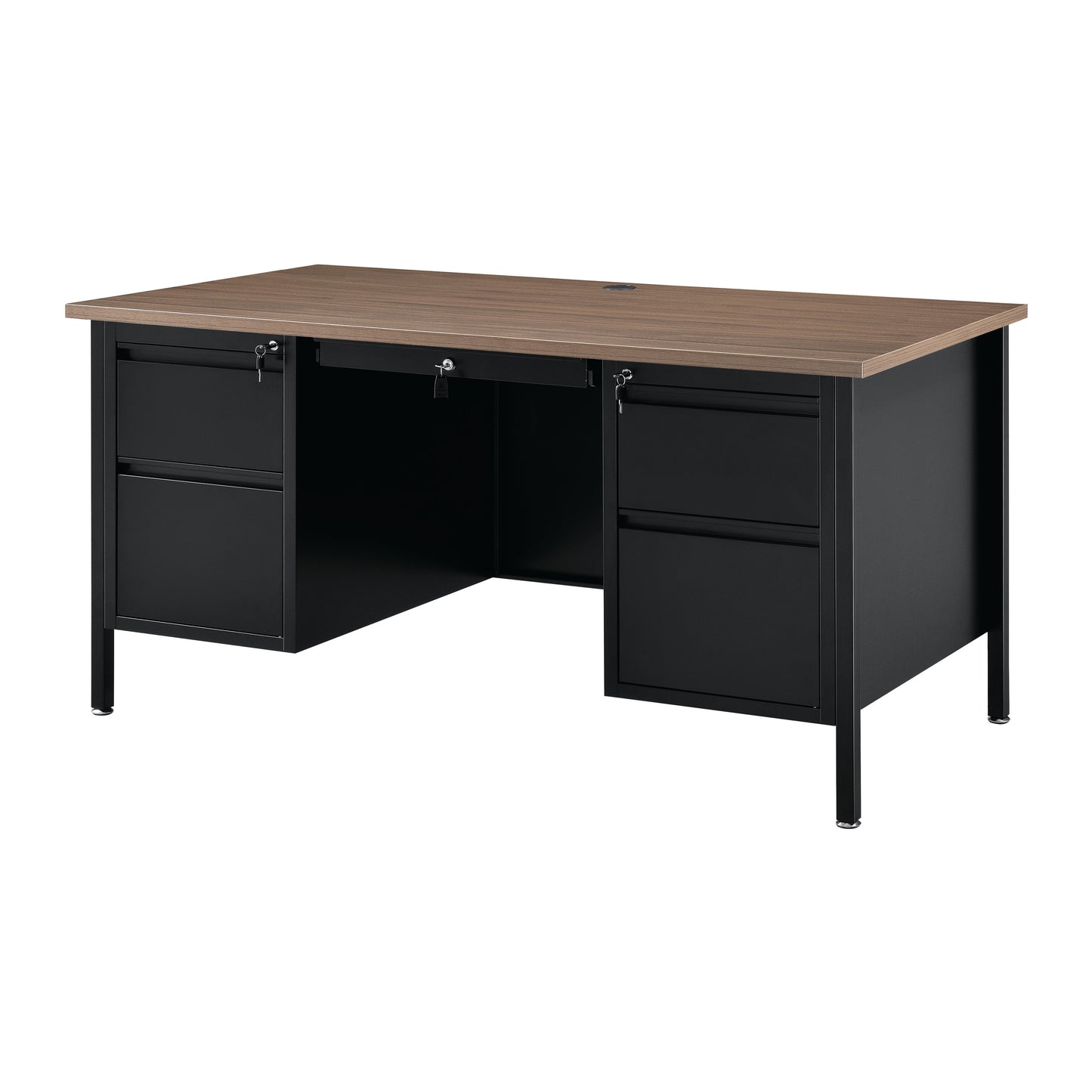 Interion Steel Teachers Desk, 60"W x 30"D, Walnut Top with Black Frame (WB695632WN)