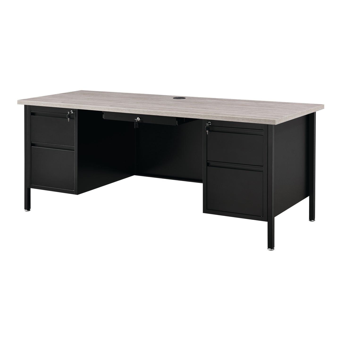 Interion Steel Teachers Desk, 72"W x 30"D, Gray Top with Black Frame (WB695633GY)