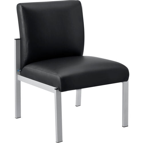 Interion Armless Synthetic Leather Reception Chair, Black W/ Silver Frame (WB695864)