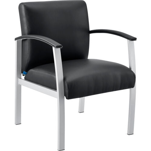 Interion Synthetic Leather Reception Chair With Arms, Black W/ Silver Frame (WB695865)