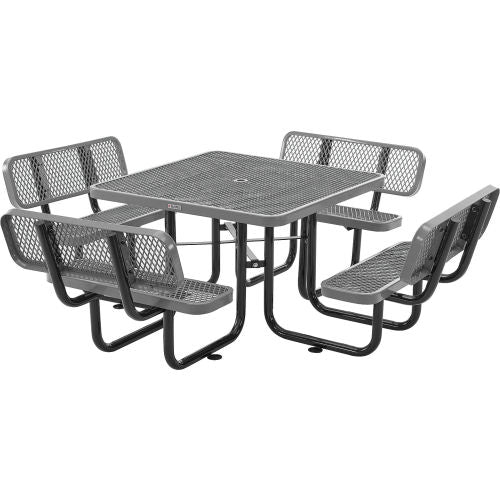 Global Industrial 46" Square Picnic Table with Backrests, Expanded Metal, Gray (WB695965GY)