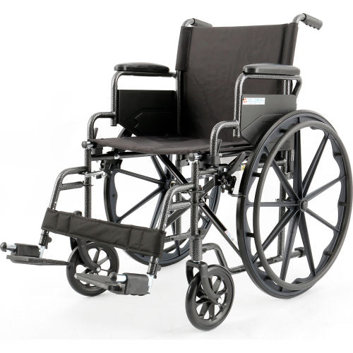 Global Industrial Wheelchair, 20"W Seat, Flip Back Arms, Swing-Away Footrests, Black (WB695985)