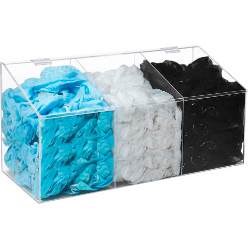 Global Industrial Acrylic PPE Dispenser, 3 Compartments, Clear (WB695987)