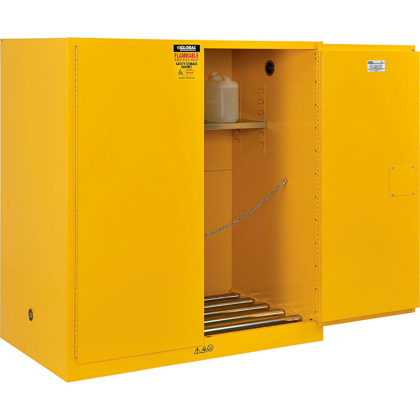 Global Industrial 110 Gallon Drum Storage Safety Cabinet with Rollers, Manual Close (WB316105)