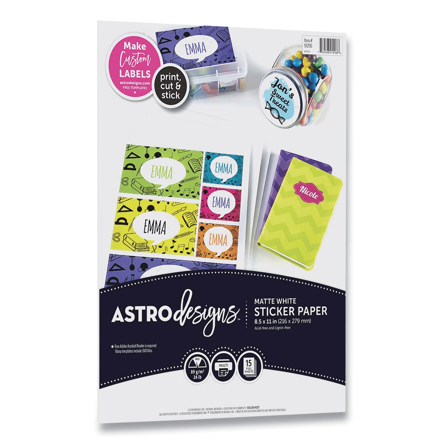 Astrobrights® Astrodesigns Sticker Paper Labels, Inkjet/Laser Printers, 8.5 x 11, White, 15/Pack (WAU9129601)