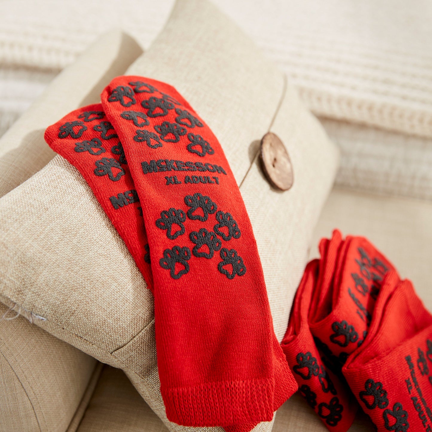 McKesson Terries™ Slipper Socks Unisex Adult X-Large Double Tread Single Patient Use Red (553042_CS)