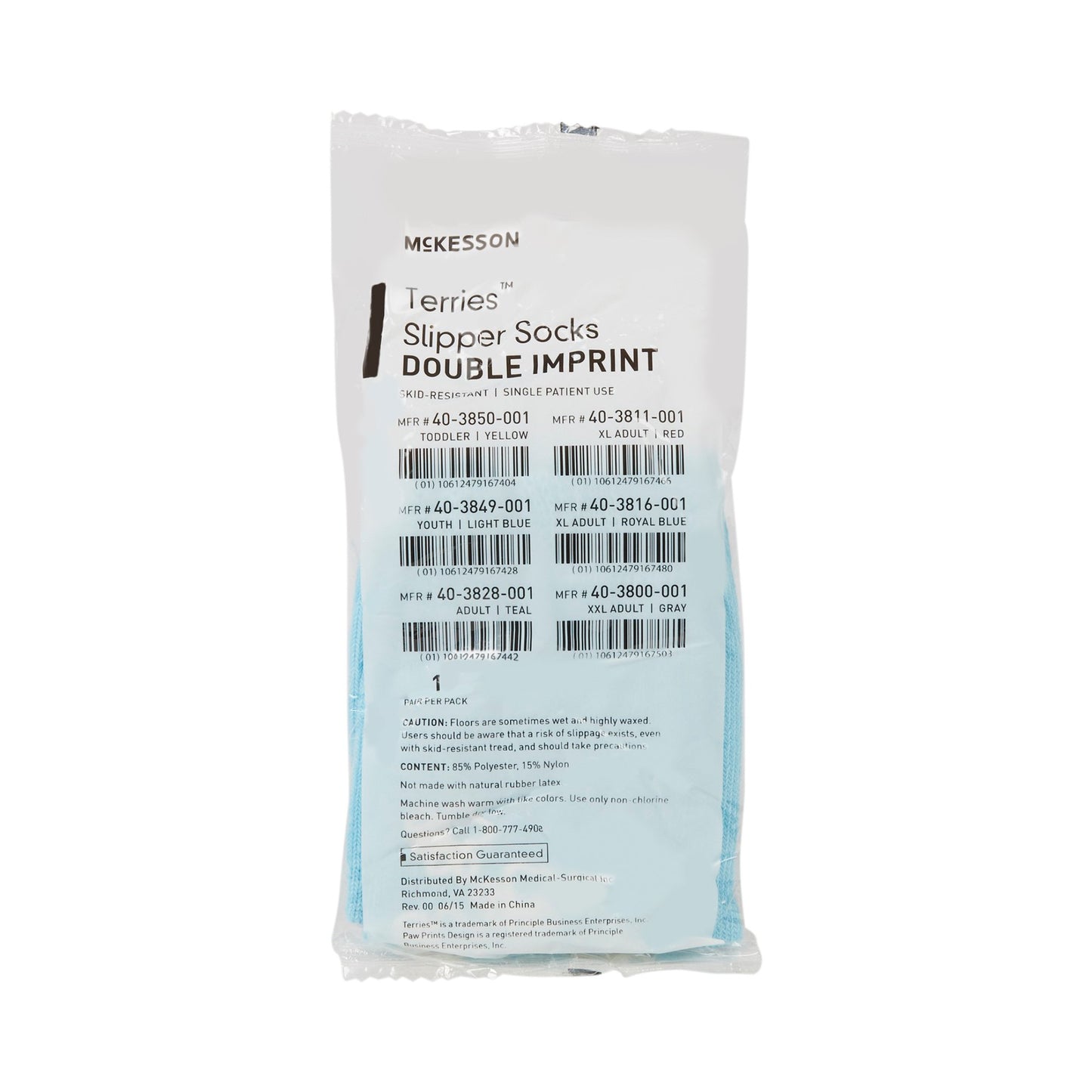 McKesson Terries™ Slipper Socks Unisex Child Double Tread Single Patient Use Light Blue (558993_PR)