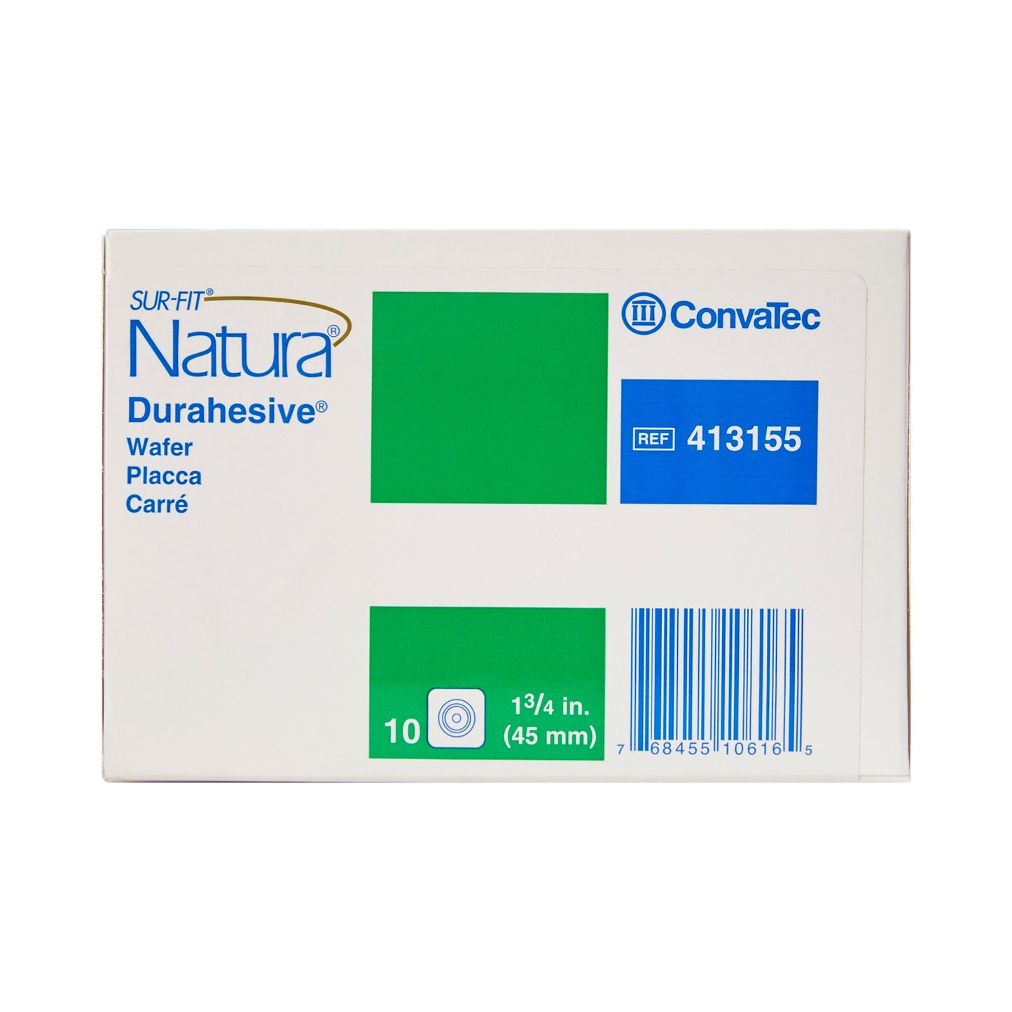 Sur-Fit Natura® Ostomy Barrier Trim to Fit, Extended Wear Durahesive® Without Tape 45 mm Flange Hydrocolloid 1 to 1-1/4 Inch Opening 4 X 4 Inch (461910_BX)