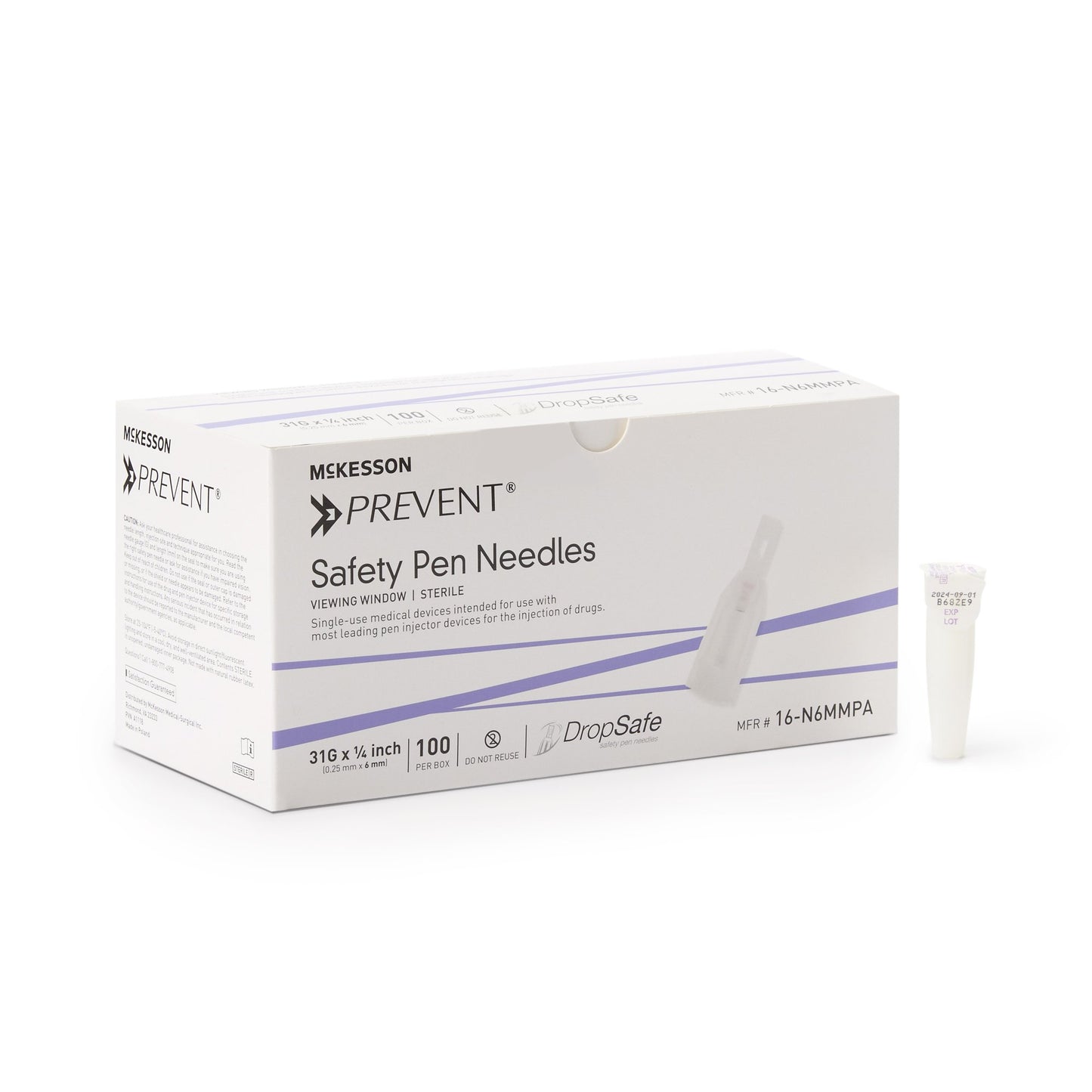 McKesson Prevent® Safety Insulin Pen Needle 31 Gauge 6 mm Length Automatic Safety with Manual Back-End Shield (1118151_CS)