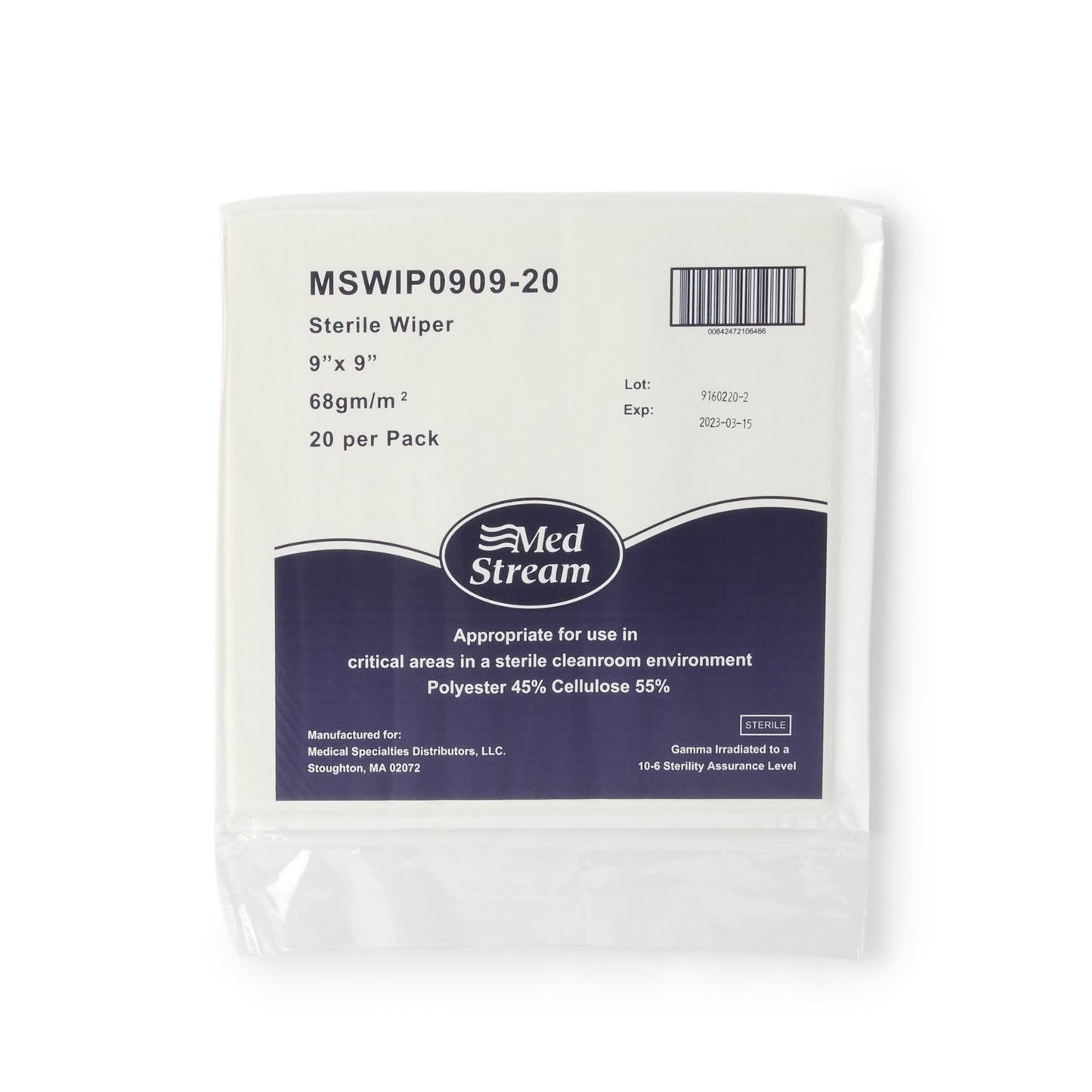 McKesson Cleanroom Wipe ISO Class 5 20 Count Bag 9 X 9 Inch Sterile Disposable (1139260_CS)