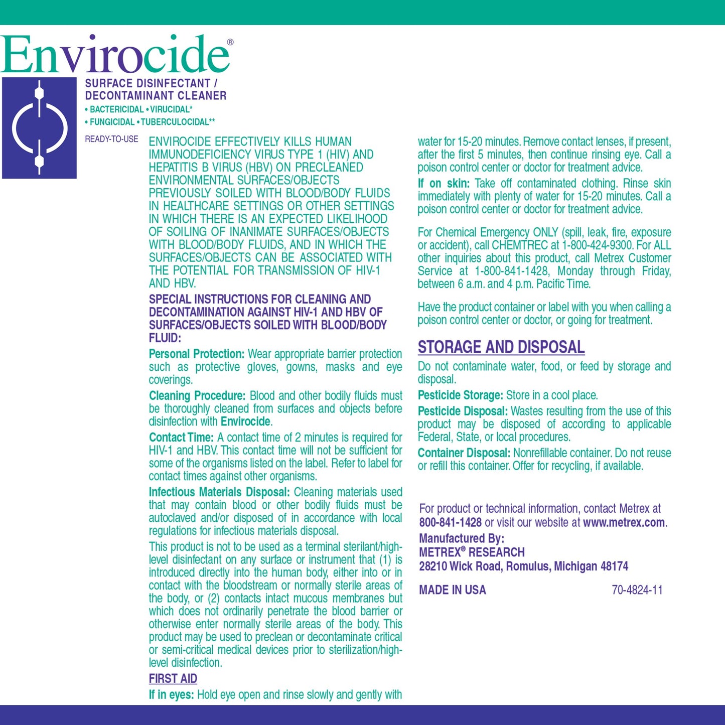Envirocide® Surface Disinfectant Cleaner Broad Spectrum Manual Pour Liquid 1 gal. Jug Alcohol Scent NonSterile (381083_CS)