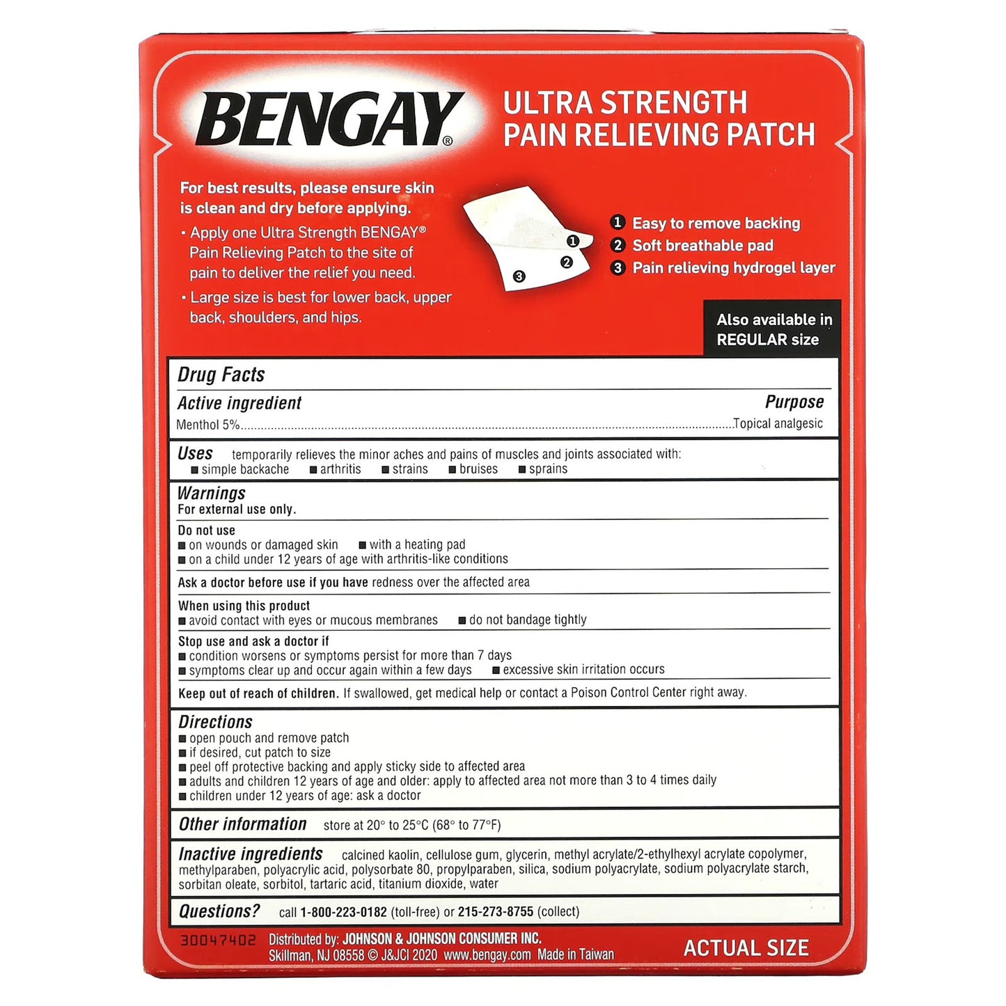 Bengay® Ultra Strength Topical Pain Relief 5% Strength Menthol Patch 4 per Box (701520_CS)