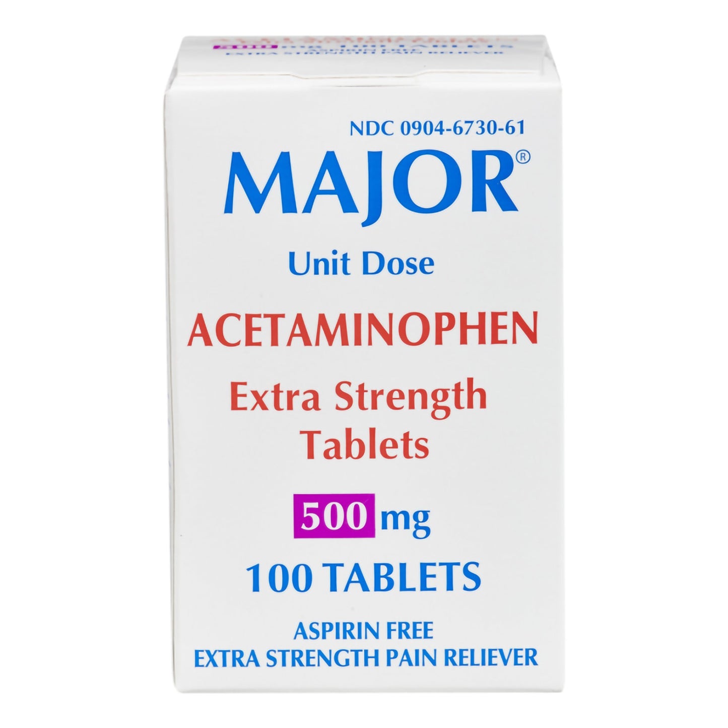 Major® Pain Relief 500 mg Strength Acetaminophen Unit Dose Tablet 100 per Box (1116601_BX)