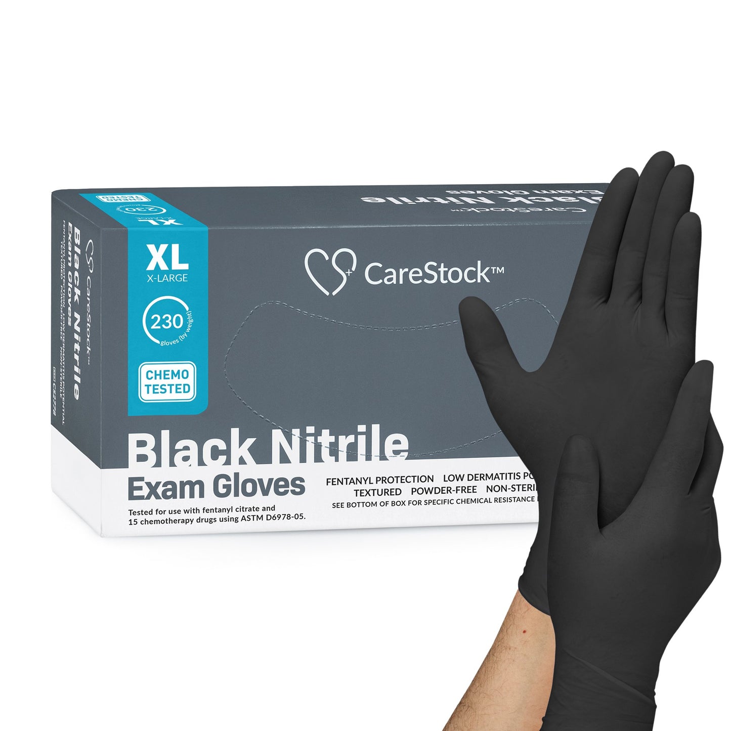 CareStock™ Exam Glove X-Large NonSterile Nitrile Standard Cuff Length Fully Textured Black Not Rated (1230895_CS)