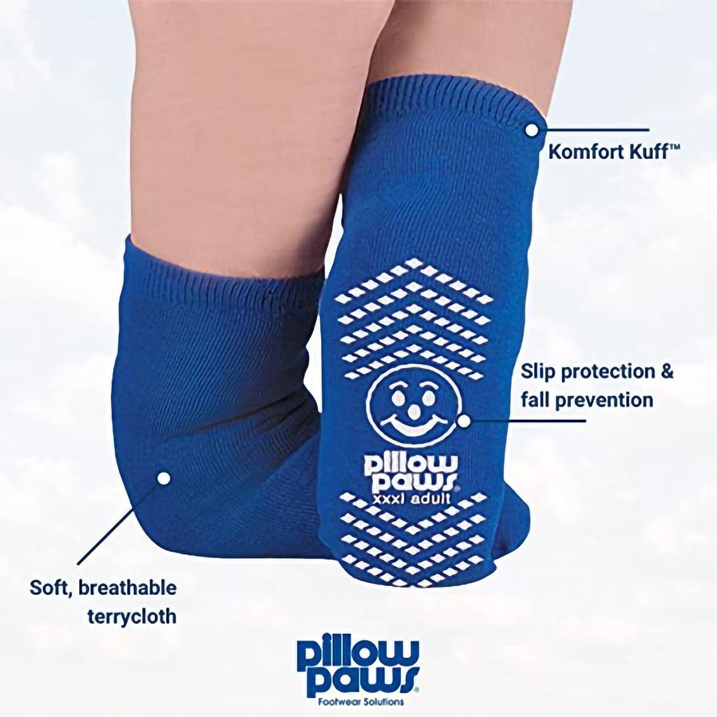 Pillow Paws® 360° Imprint Slipper Socks Unisex Adult 3X-Large / X-Wide All Around Tread Single Patient Use Royal Blue (554158_PR)