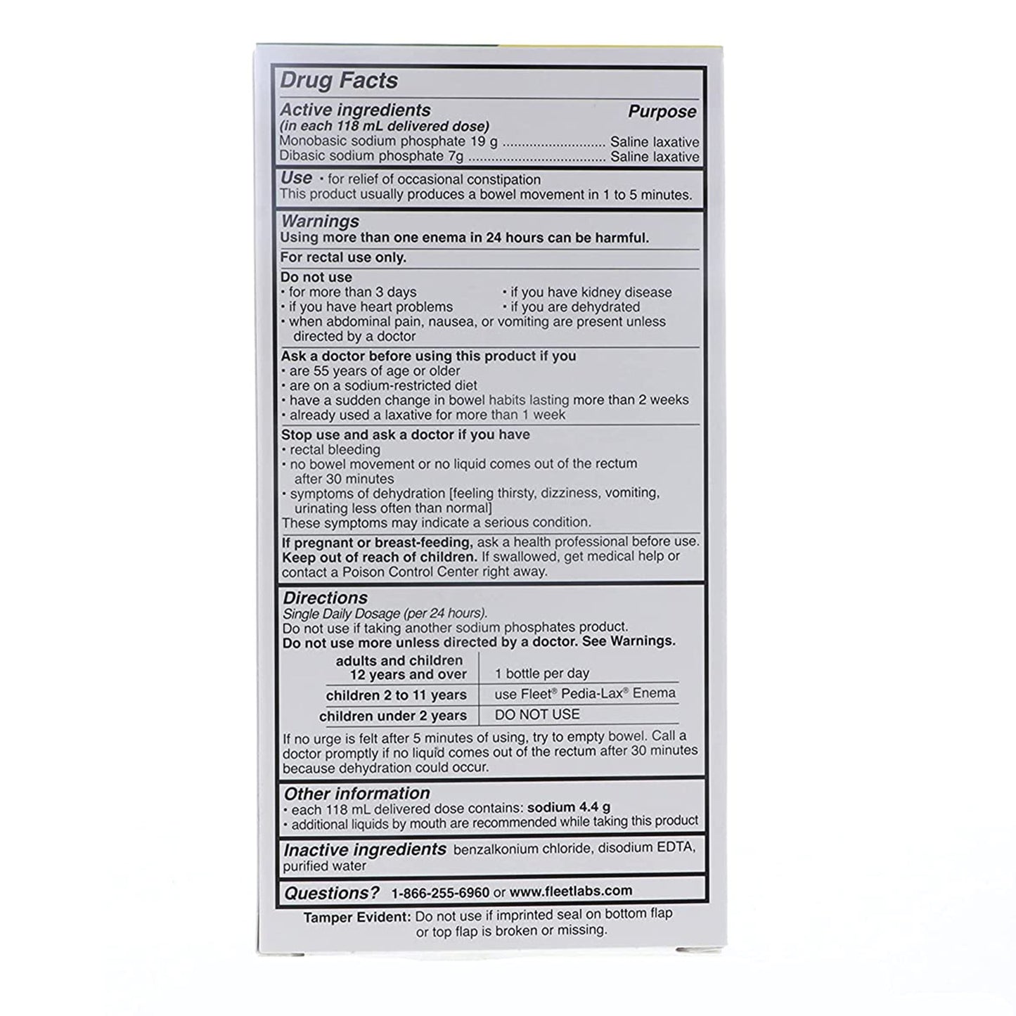 Fleet® Enema 4.5 oz. 19 Gram - 7 Gram Strength Monobasic Sodium Phosphate / Dibasic Sodium Phosphate (830838_BX)