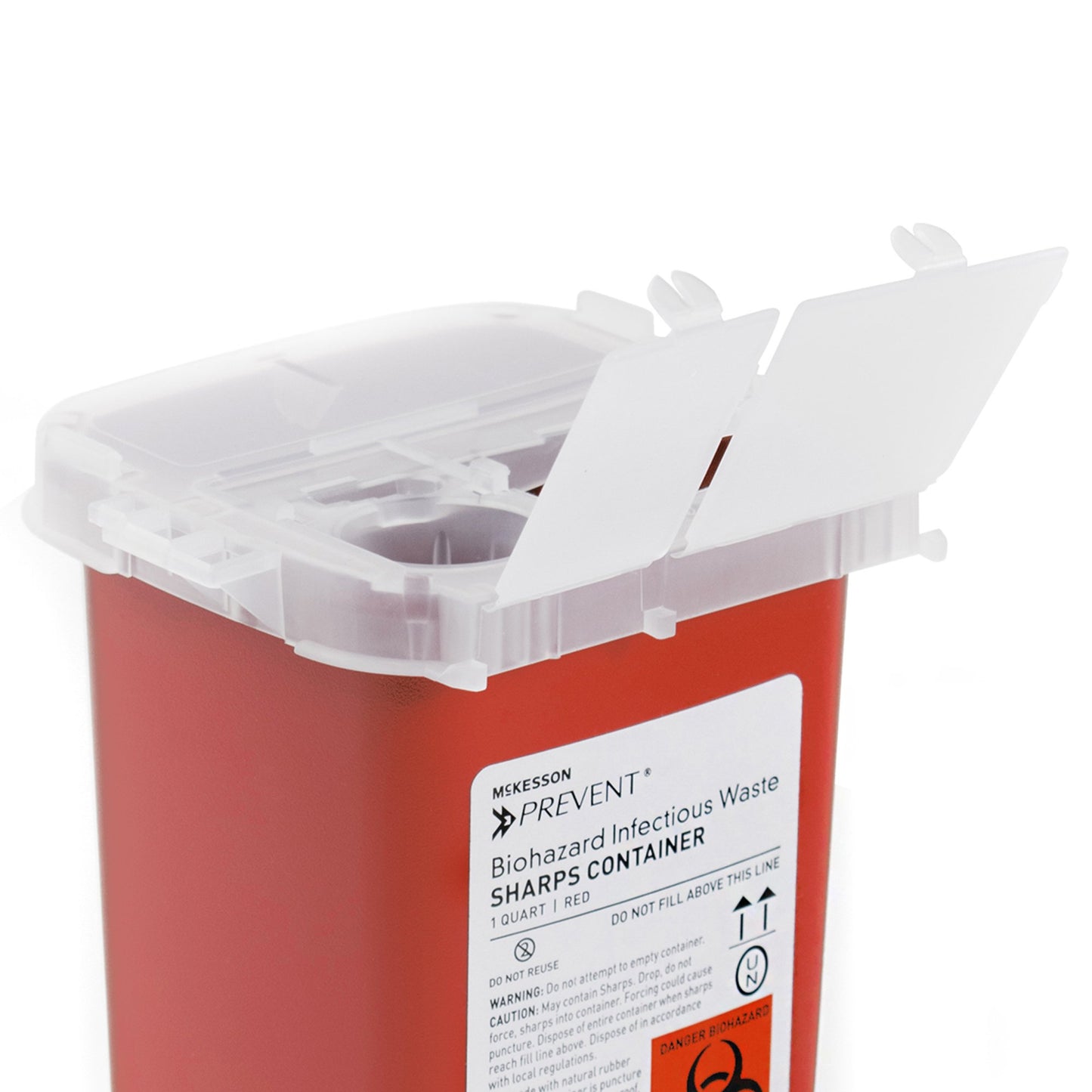 McKesson Prevent® Sharps Container Red Base 6-1/4 H X 4-1/4 W X 4-1/4 D Inch Vertical Entry 0.25 Gallon (855064_EA)