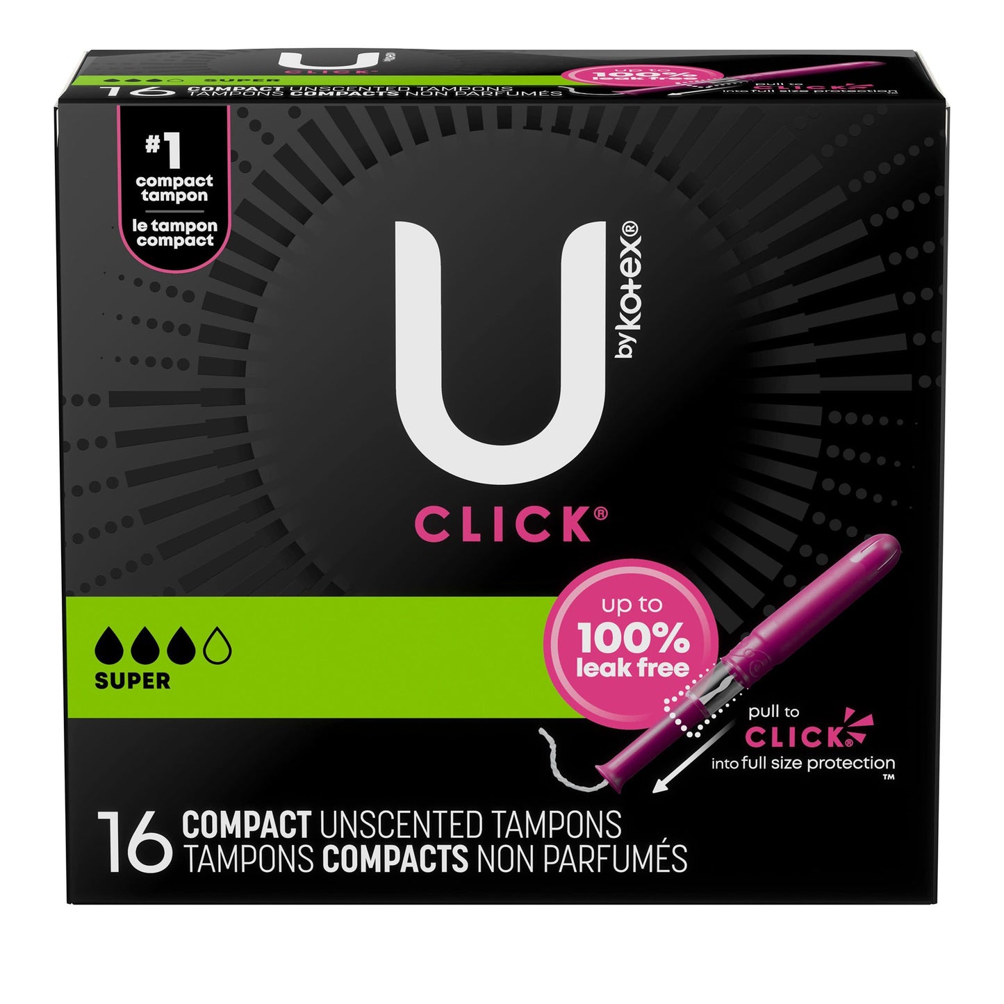 U by Kotex® Click® Tampon Super Absorbency Plastic Applicator Individually Wrapped (1184199_PK)