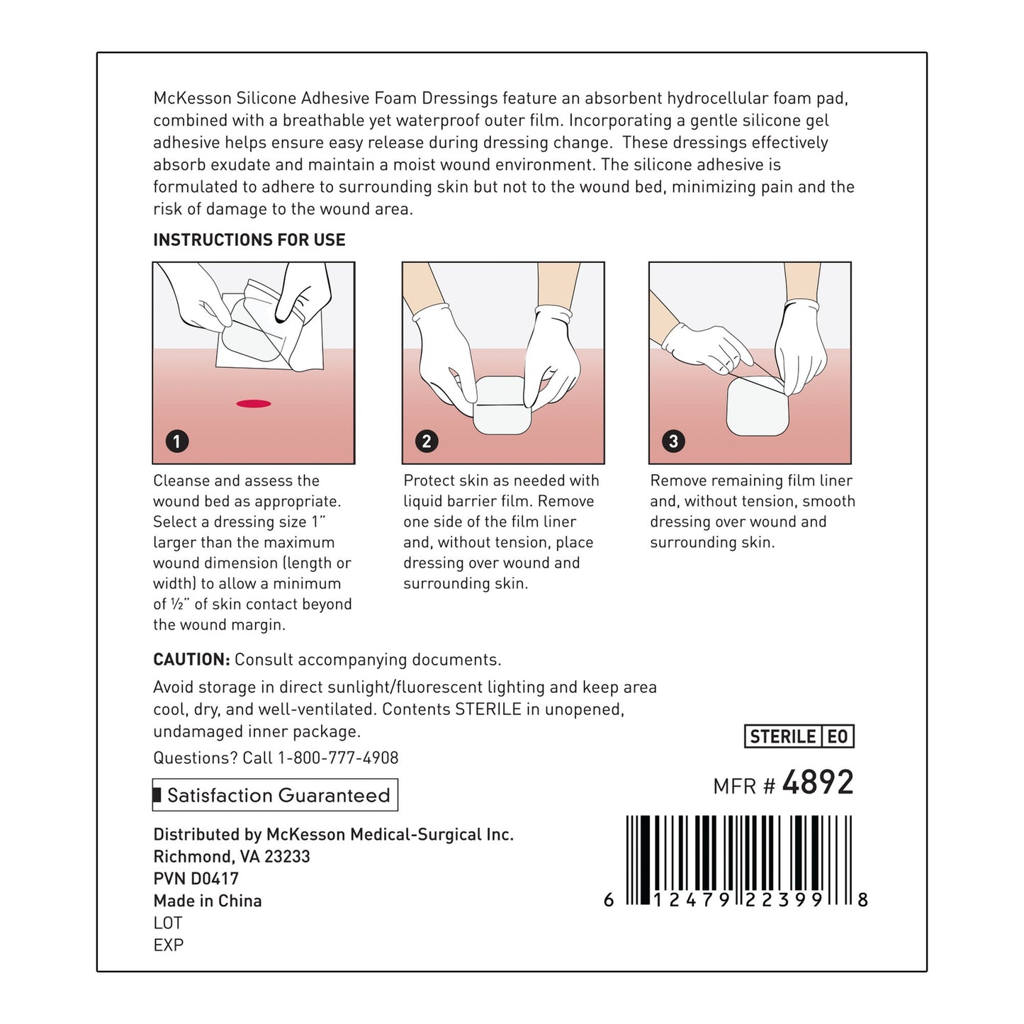 McKesson Lite Thin Foam Dressing 3 X 3 Inch Without Border Film Backing Silicone Gel Adhesive Square Sterile (1083092_EA)