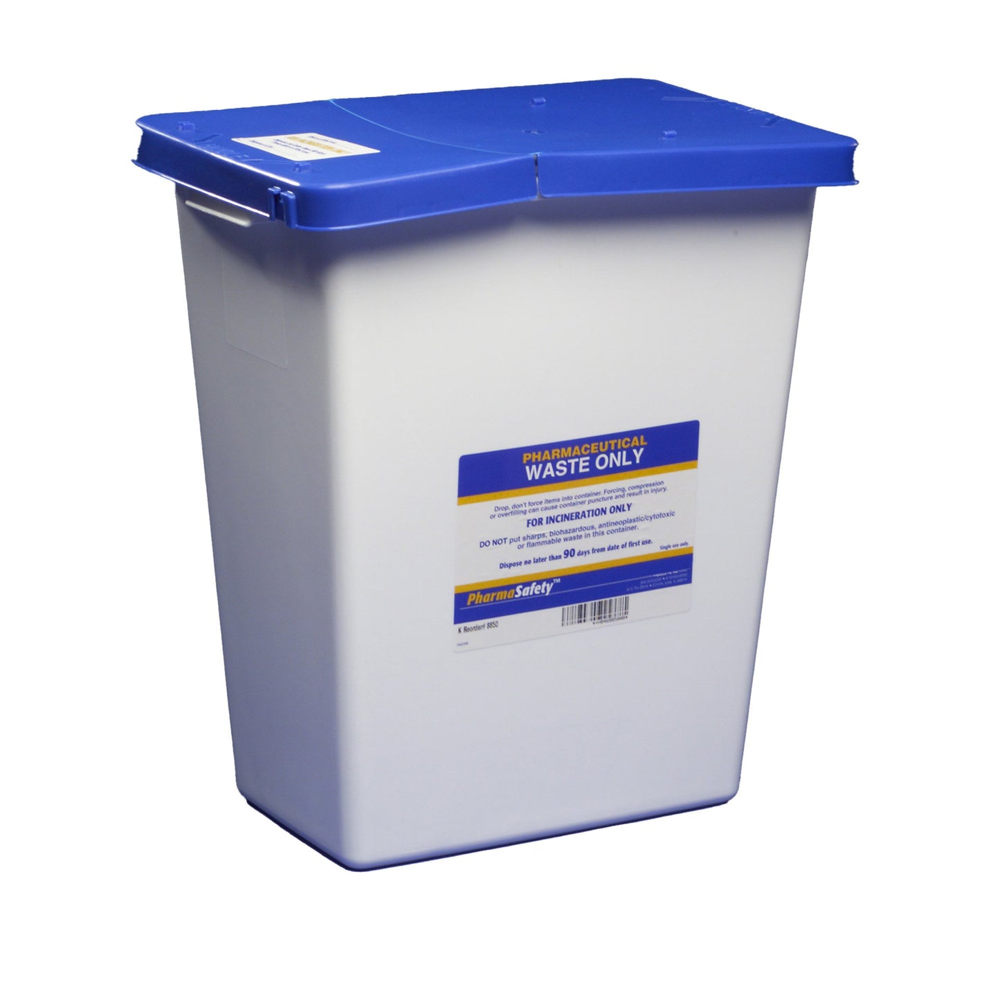 PharmaSafety™ Pharmaceutical Waste Container White Base 17-3/4 H X 11 W X 15-1/2 D Inch Vertical Entry 8 Gallon (419175_EA)