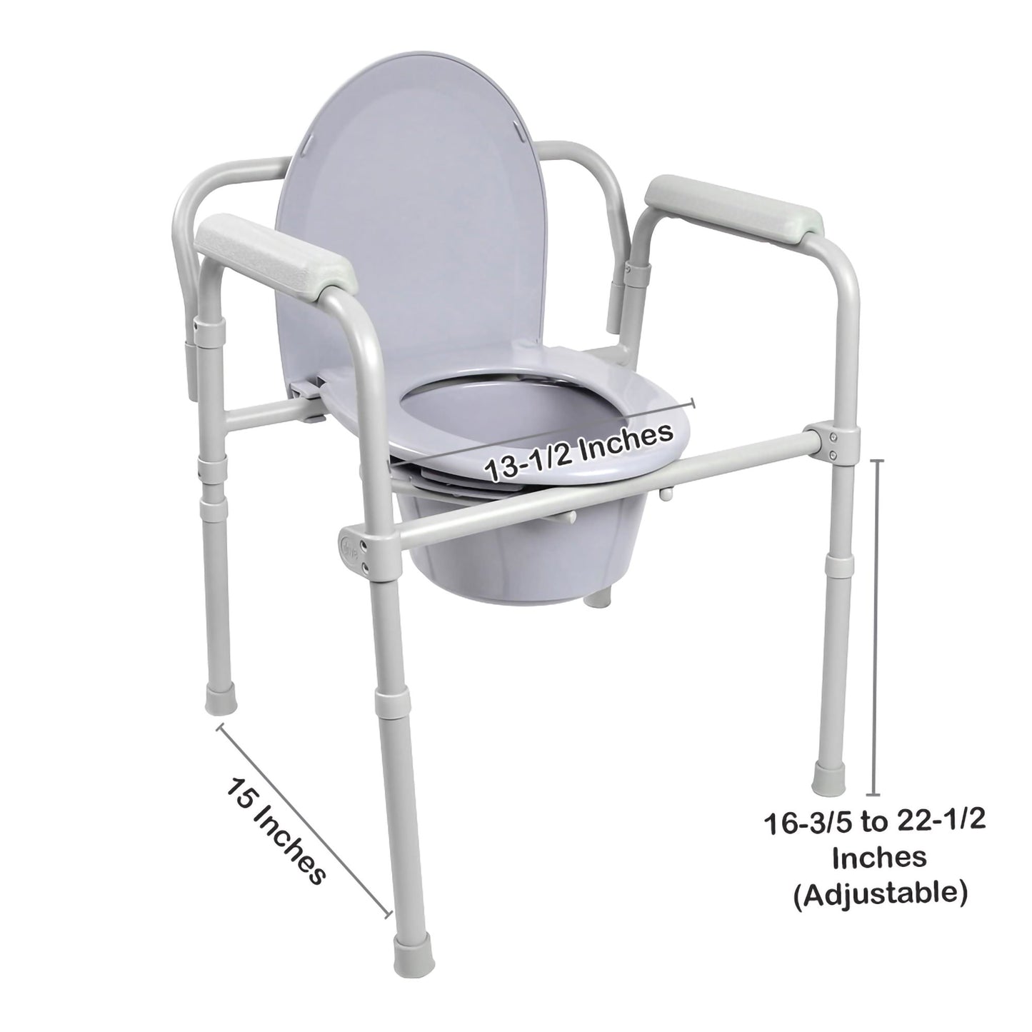 McKesson 3-in-1 Commode Chair Fixed Arms Steel Frame Back Bar 13-1/2 Inch Seat Width 350 lbs. Weight Capacity (1065228_EA)