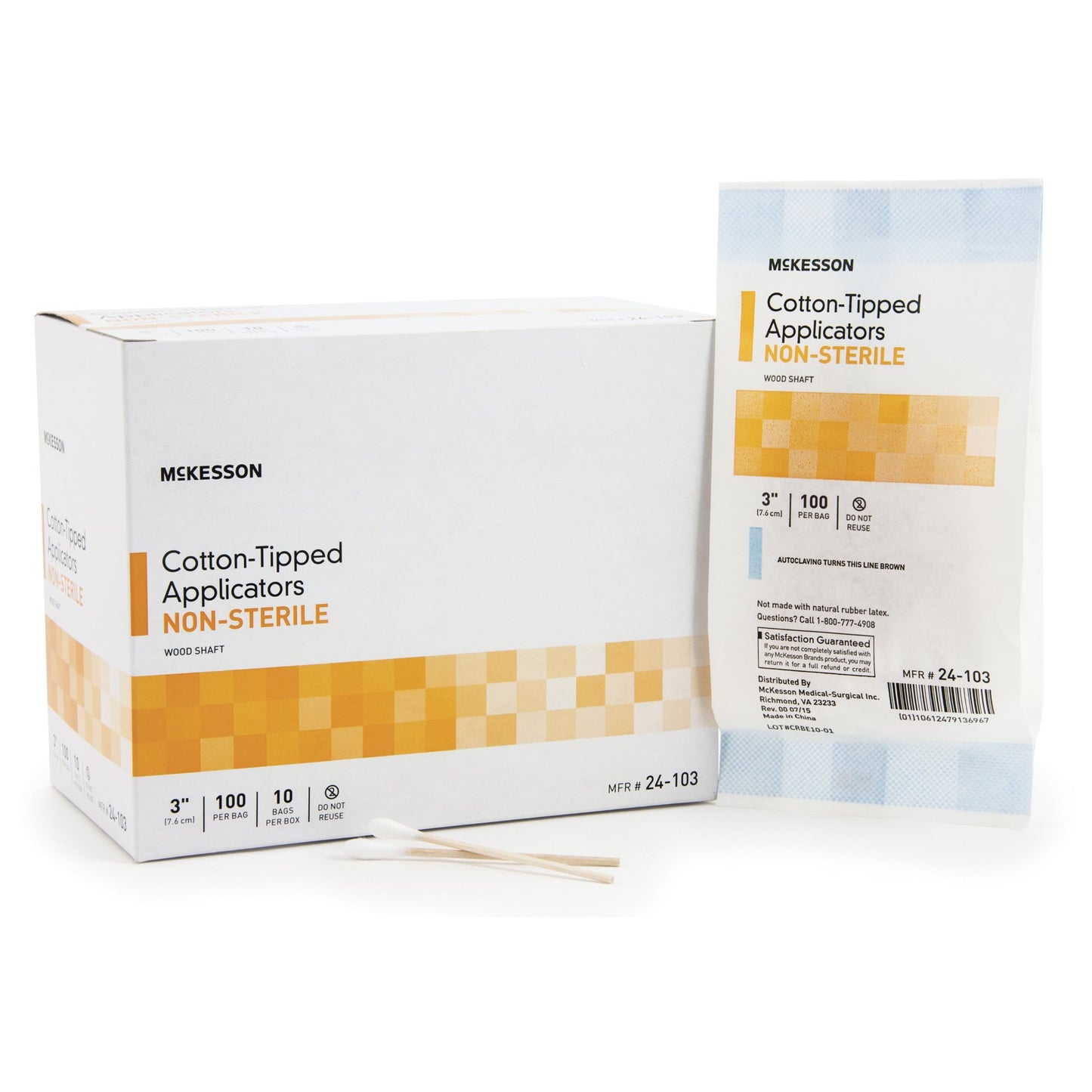 McKesson Swabstick Cotton Tip Wood Shaft 3 Inch NonSterile 100 per Pack (508715_BX)