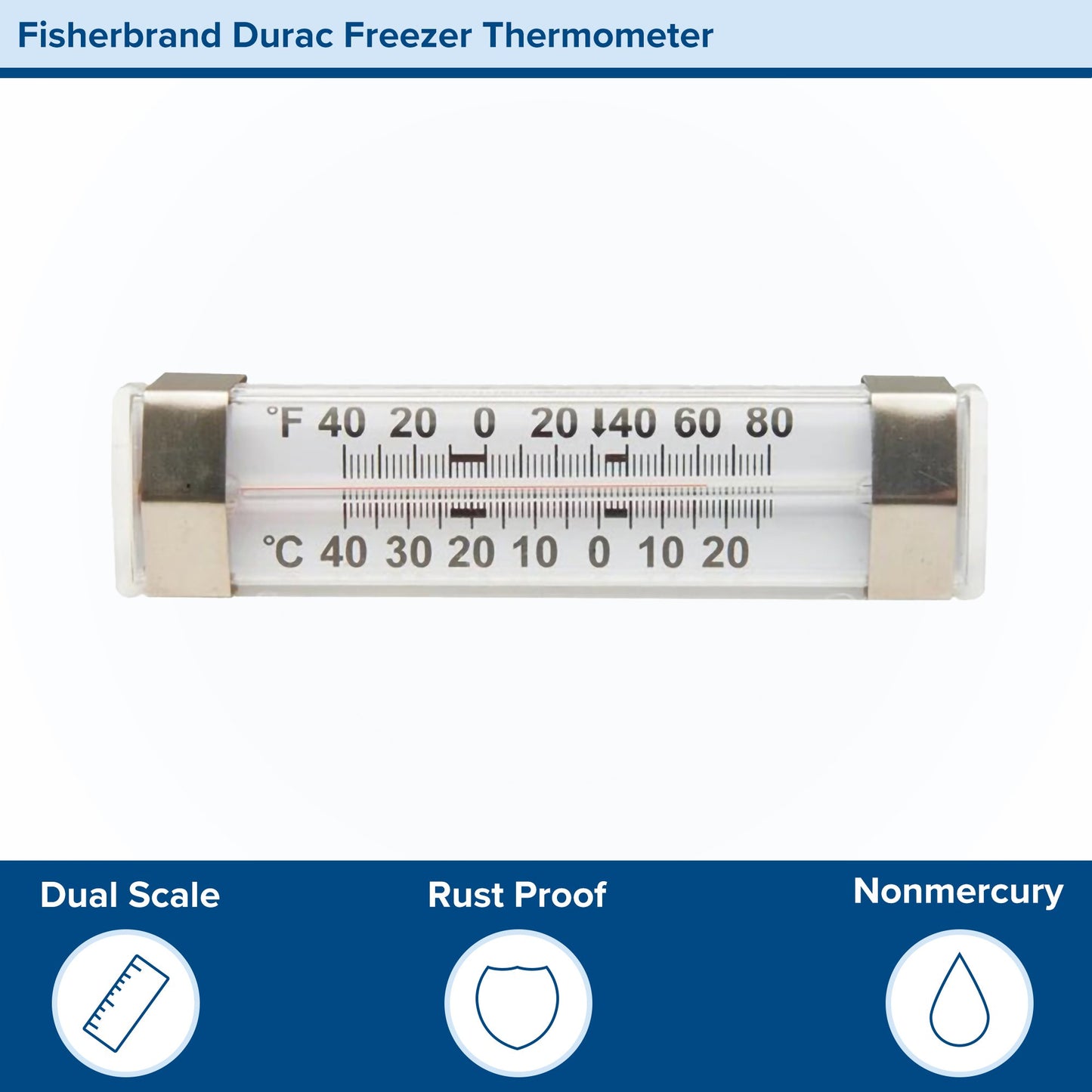 Fisherbrand™ Durac® Refrigerator / Freezer Thermometer Fahrenheit / Celsius -40° to +80°F (-40° to +25°C) Without External Probe Wall Mount Does Not Require Power (822793_EA)