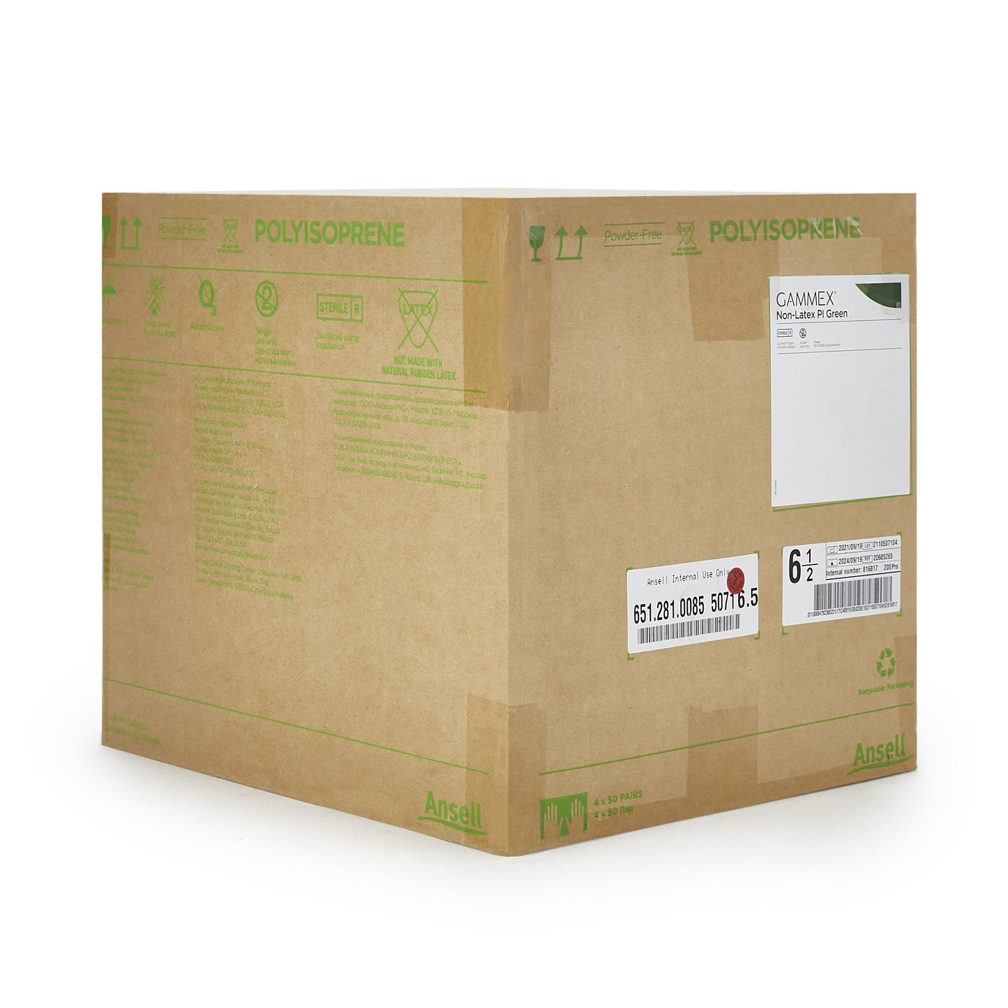 GAMMEX® Non-Latex PI Green Surgical Glove Size 6.5 Sterile Polyisoprene Standard Cuff Length Micro-Textured Light Green Chemo Tested (648142_CS)